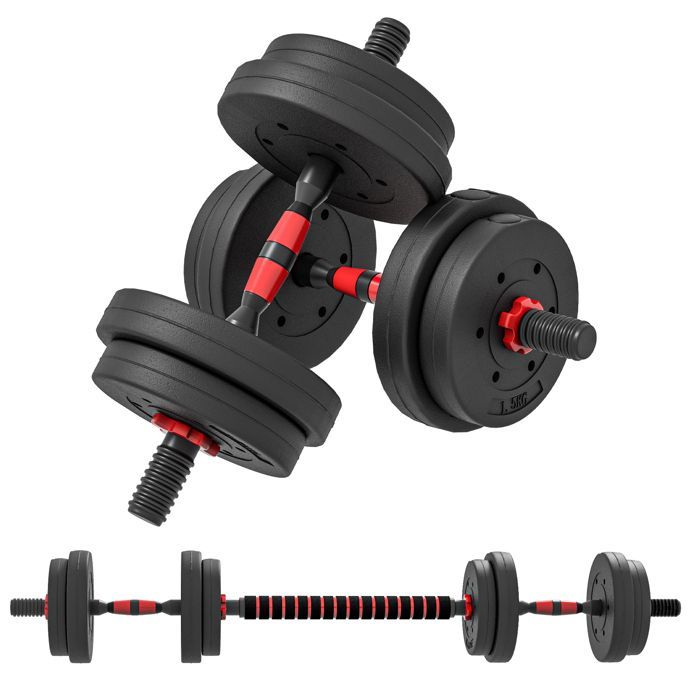 Juego de mancuernas ajustables 2 en 1 HOMCOM de 15 kg en total - Barras incluidas - Entrenamiento muscular y levantamiento de pesas
