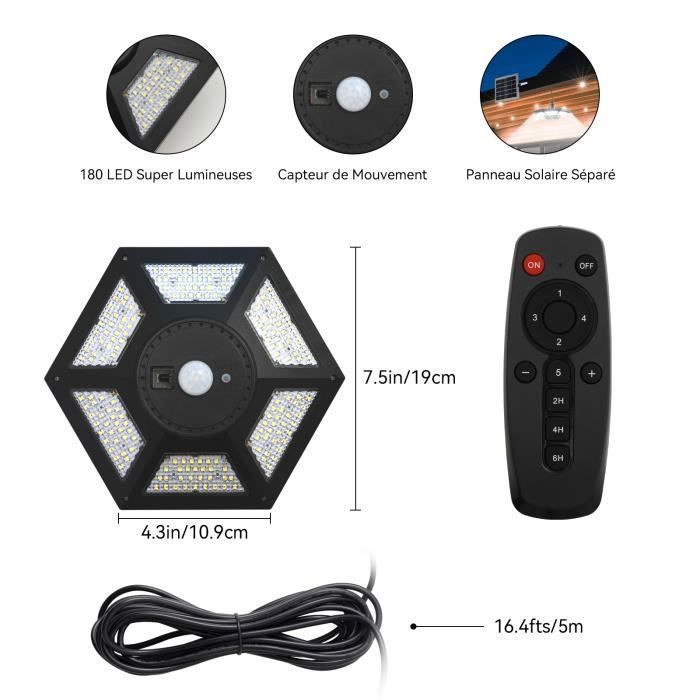 Lámpara solar AGPTEK de 180 LED para exteriores e interiores, 1400 lúmenes, con ángulo de haz de 360° y control remoto.