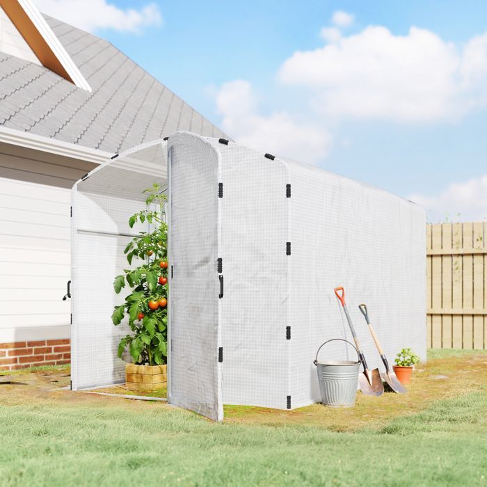 Estufa túnel Outsunny de 6 m² - Cobertura em PE de 220 g/m² - Laterais extensíveis em 50 cm - Com porta - 300 x 200 x 195 cm - Branca