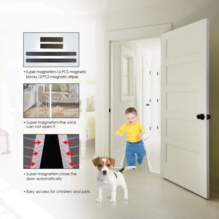 Mosquitera magnética para puerta de 110x220cm, color blanco, con cierre automático y malla ultrafina.