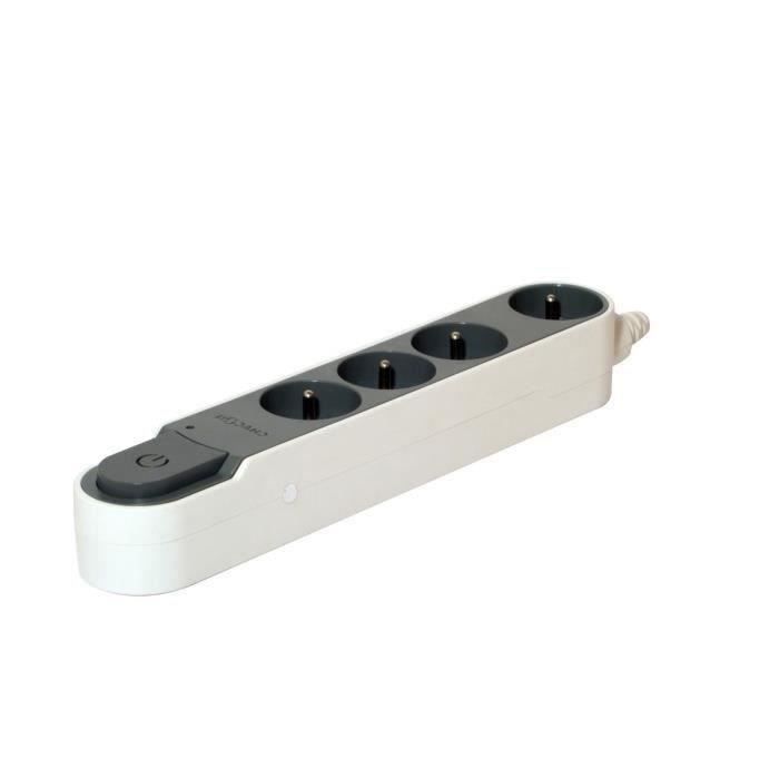 Multipresa CHACON con protezione da sovratensione e interruttore, 4 prese, 16A, cavo da 3 m, colore grigio.