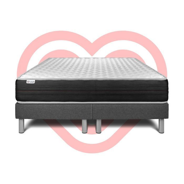 Matras en bedbodemset 180x200 cm - 2 bedbodems Grijs - Vitalmemo One Grijs