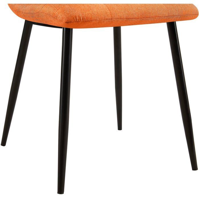 Cadeira de jantar x1 com costura quadrada decorativa em tecido laranja e metal preto 10_0002143