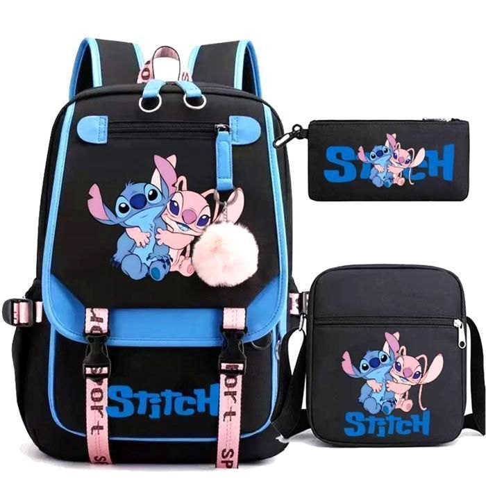 Mochila KENLUMO Stitch para niños - Set de 3 piezas (mochila, bandolera y estuche) - Mochila escolar
