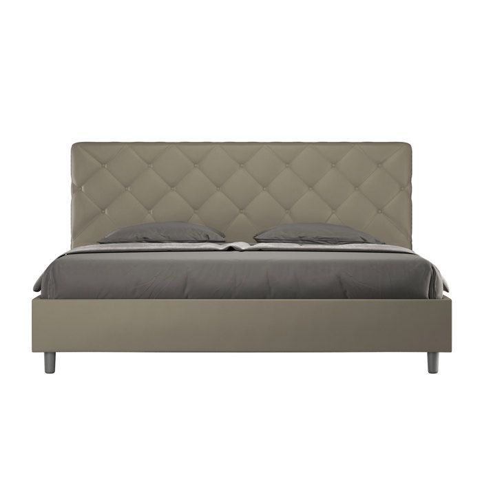 Cama king size - Ityhome - Paryse - Piel sintética color capuchino - 200x200 cm - Con somier de láminas