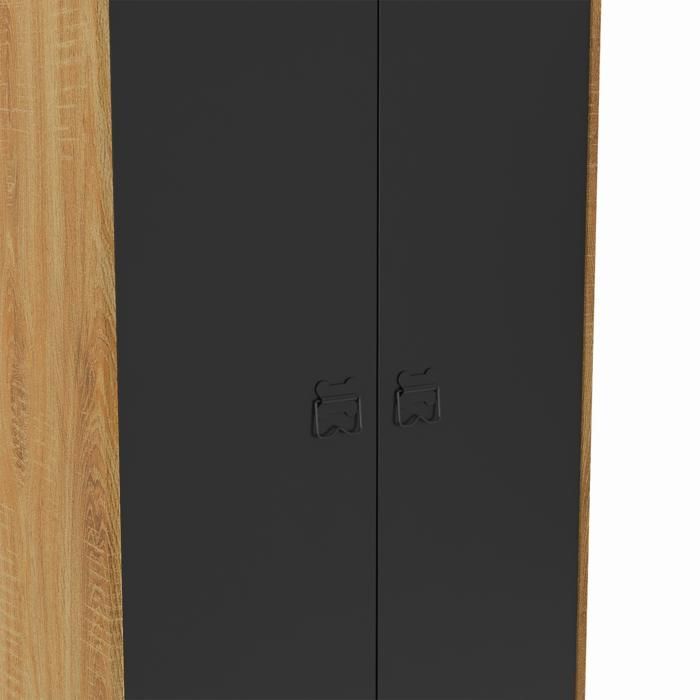 IDMARKET ESTER 2-door wardrobe/locker, black metal with wood trim, industrial design