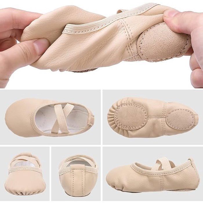Women's/Girls' Soft PU Ballet Dance Shoes with Non-Slip Sole, Beige, EU Size 27, for Ballet, Yoga, and Dance