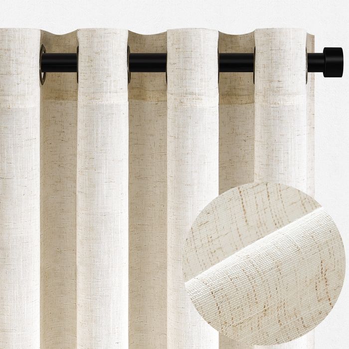 Topfinel Rideau Lin Avec Œillets Rideau Voilage Pour Salon Cuisine et Chambre à Coucher Rideau Courts Naturel 140x160cm Lot de 2