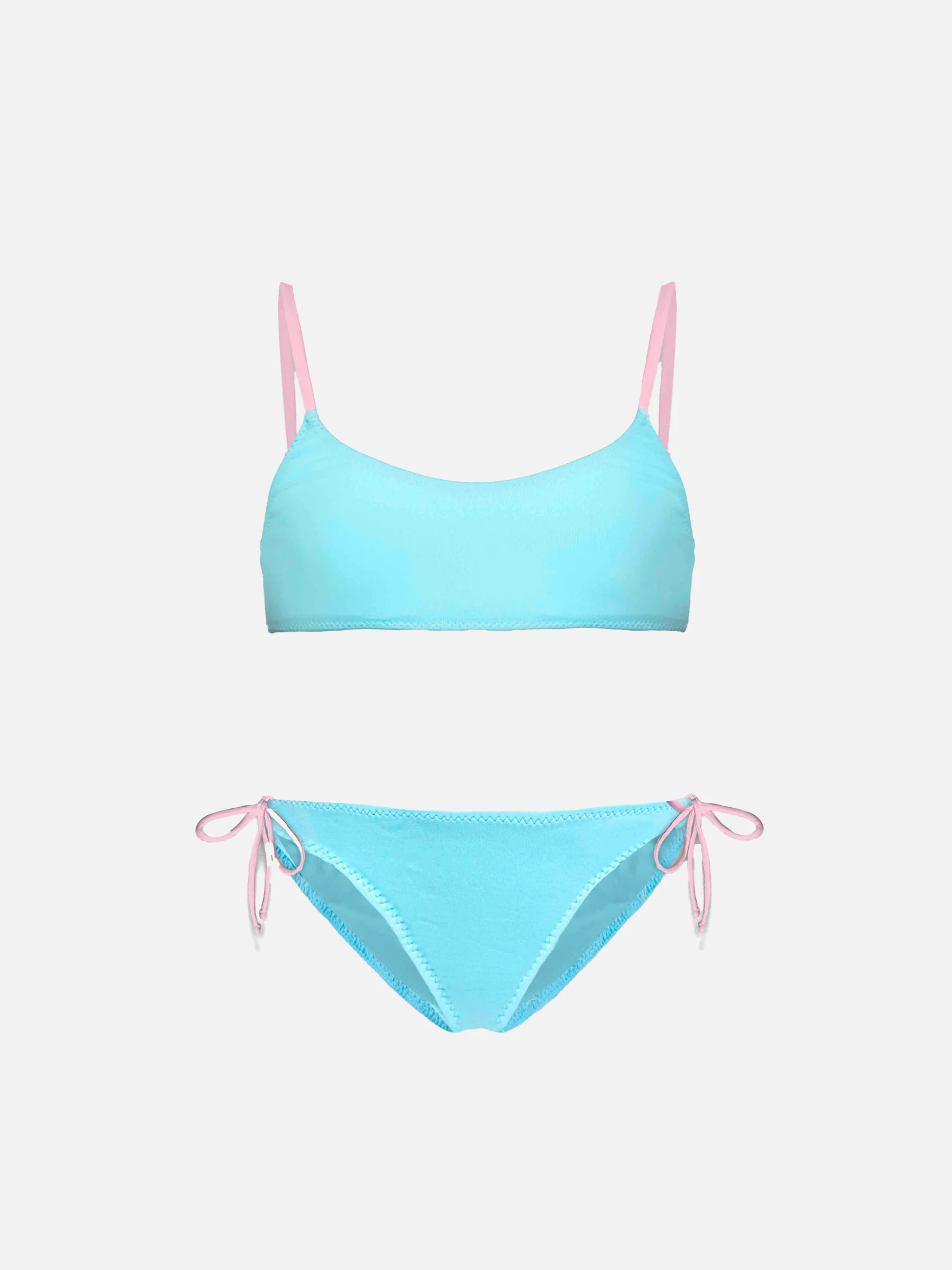 Bikini da bambina a bralette con scritta ricamata Lost in St. Barth