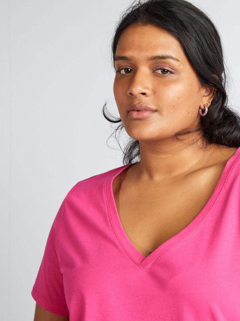V-hals jersey T-shirt - ROZE