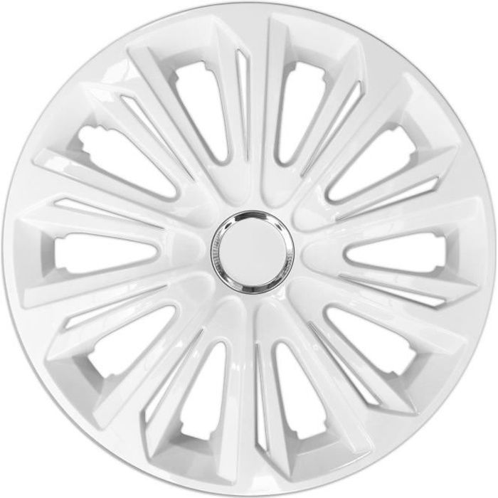 Conjunto de 4 calotas de roda robustas, laqueadas em branco, aro 15