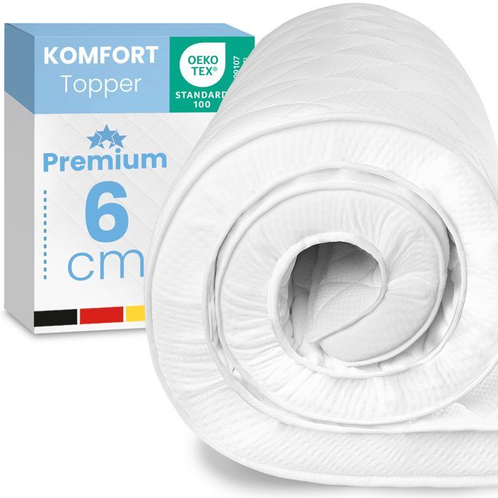 ELONEO Surmatelas 140x200 cm, 6 cm, mousse à mémoire de forme respirante – confort optimal pour lits simples et doubles