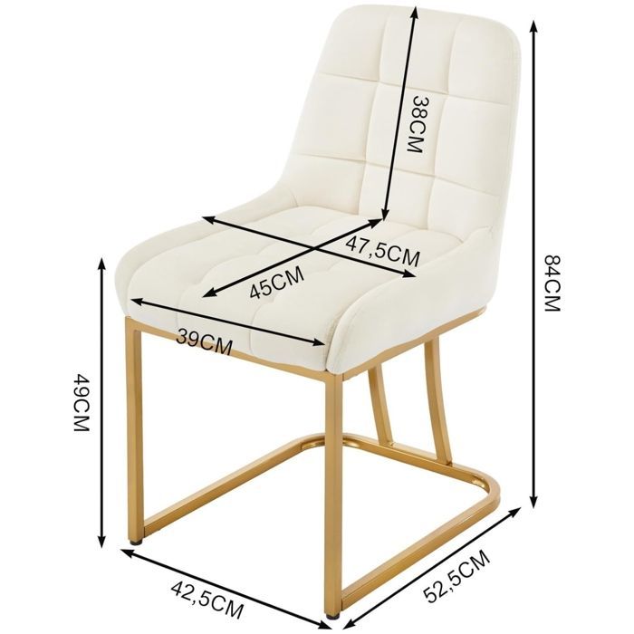 WOLTU Chaise Salle à Manger, Lot de 4, Chaise Salon en Velours Rembourrée, Structure Métallique en Forme d'arc, Crème W0ATT0531-4