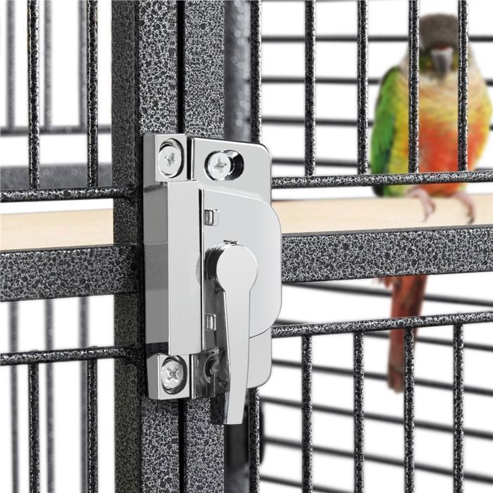 Jaula grande para pájaros con soporte - 65,5 x 65,5 x 155,7 cm - Metal con ruedas giratorias de 360°, para canarios/periquitos - Techo abatible - Color negro - YAHEETECH