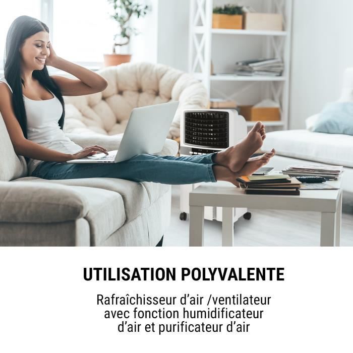 Rafraîchisseur d'air - OneConcept Baltic - 3-en-1 - Ventilateur humidificateur d'air - 65 W 360 m³/h télécommande - Blanc