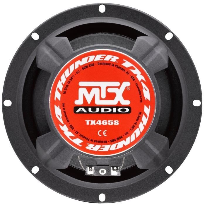 Kit de altavoces para coche MTX TX465S de 2 vías, 16,5 cm, 80 W RMS, 4 tweeters de neodimio, conos de pulpa de celulosa de 25 mm.