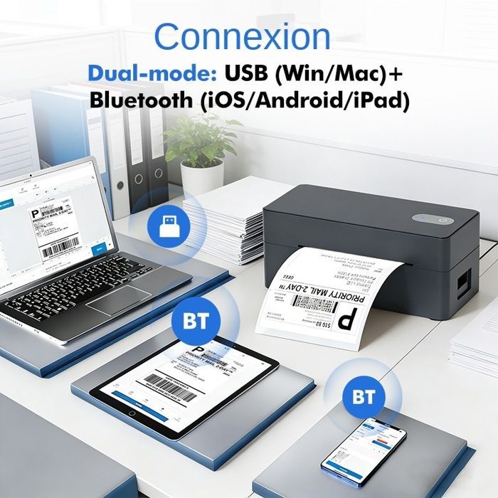 Label printer, Bluetooth/Wi-Fi thermal printer for adhesive labels (30-110mm), inkless, 160mm/s, black