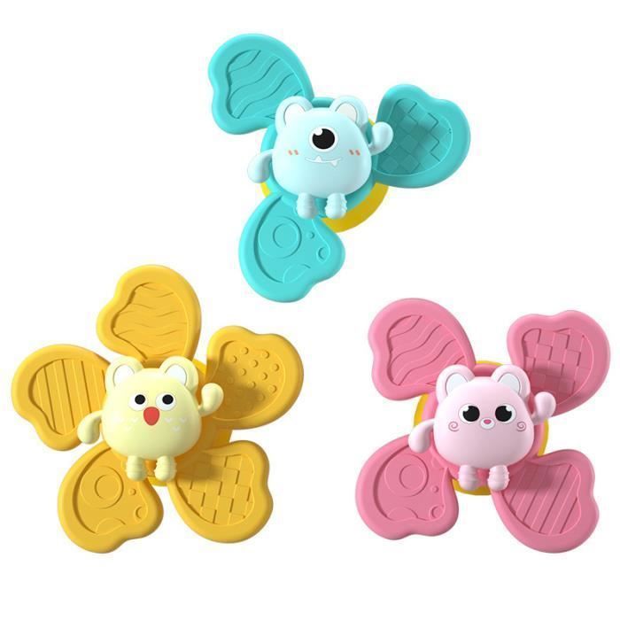 3pcs Jouets à Ventouse bébé, Jouet Bébé 1 an, Spinner, jouet de Bain, Jouets sensoriels, Cadeau pour Les Tout-Petits de 1 rose YYV