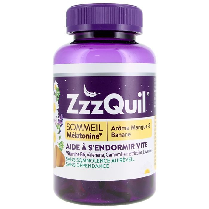 ZZZQUIL SOMMEIL 60 Gommes Arôme Mangue Banane - Complément Alimentaire Aidant à s' Endormir
