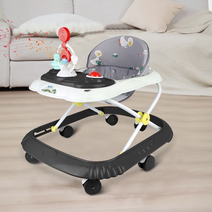 MIPAN Babywalker voor meisjes en jongens van 6-18 maanden, babywalker met licht en muziek, opvouwbaar en verstelbaar, draagvermogen 15 kg, zwart