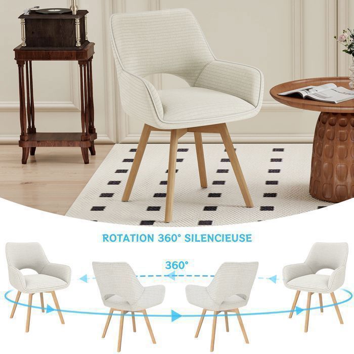 WAFTING 6er-Set Esszimmerstühle, Drehsessel, gepolstert mit Samtrückenlehne, Holzbeine, Beige