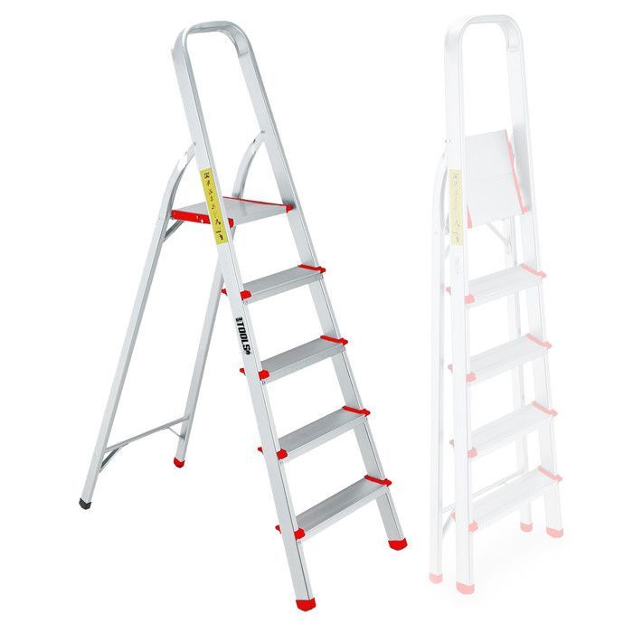 Scala a 5 gradini BM TOOLS BMT-ESC5-ALU - Altezza di lavoro: 99 cm - Compatta e facile da riporre - Realizzata in alluminio