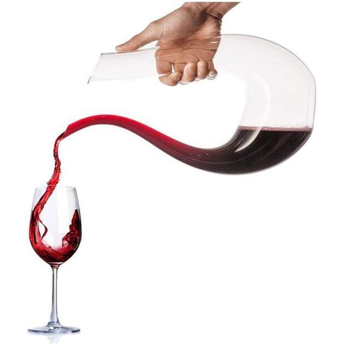 Decantador de vino de cristal soplado a mano, en forma de U, 1,5 L