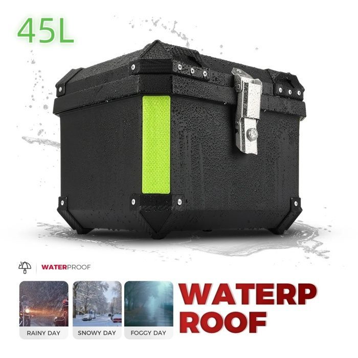 Coffre de rangement pour moto45L, Boîte universelle pour casque de moto 45l, boîtier de rangement pour bagages arrière, serrure