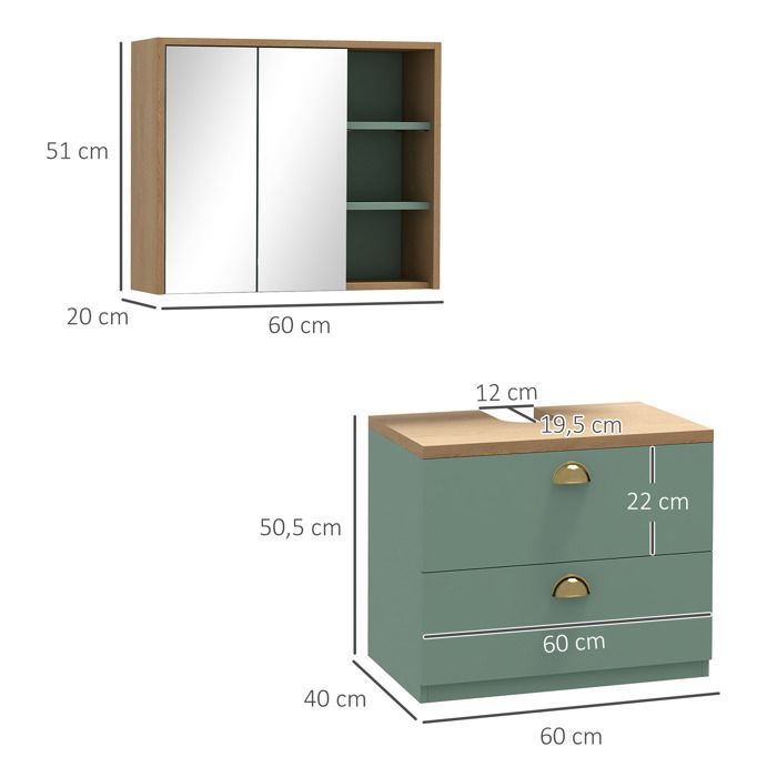 Kleankin - Bathroom Furniture Set - Wood - 60x40x50.5cm - Green