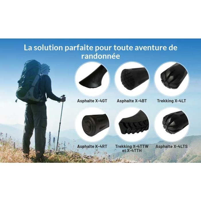 12 puntas de goma X-4TTW (blandas) o X-4TTH (duras) para bastones de marcha nórdica: protección de goma para bastones de senderismo de 10 mm.