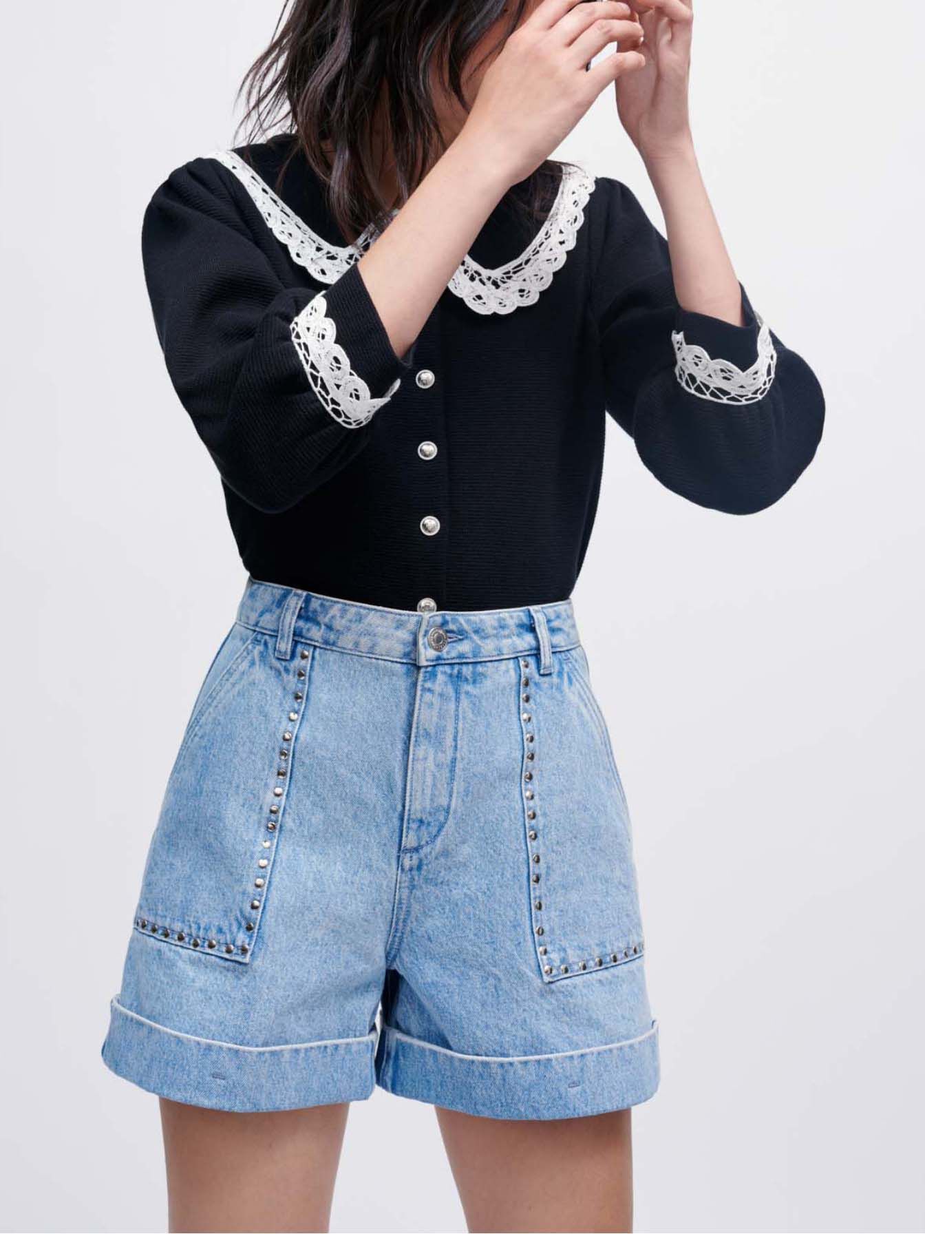 Pantaloni scurți din denim cu ținte - Albastru