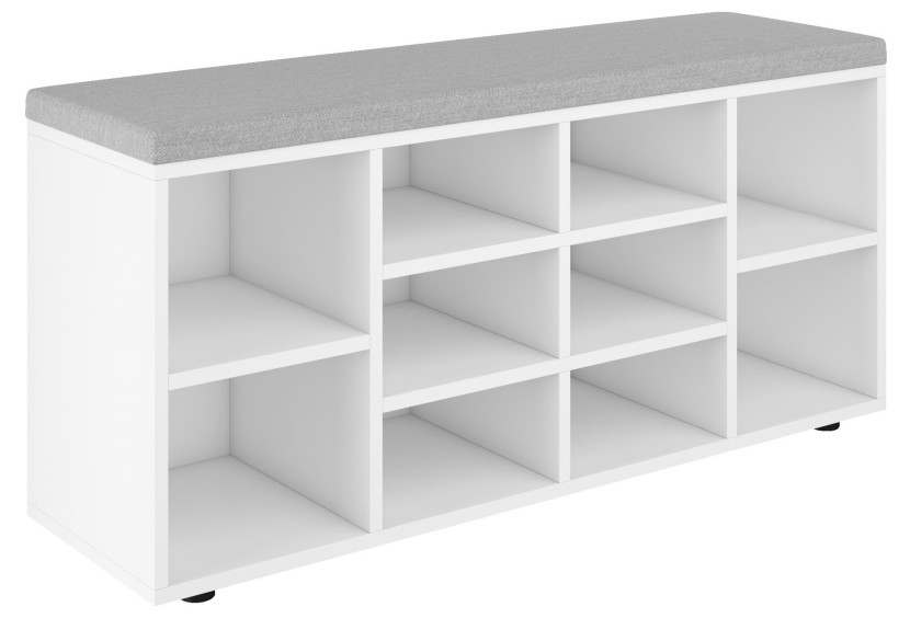 Szafka na buty BASIC – biała z szarym siedziskiem | 104x50x30 cm