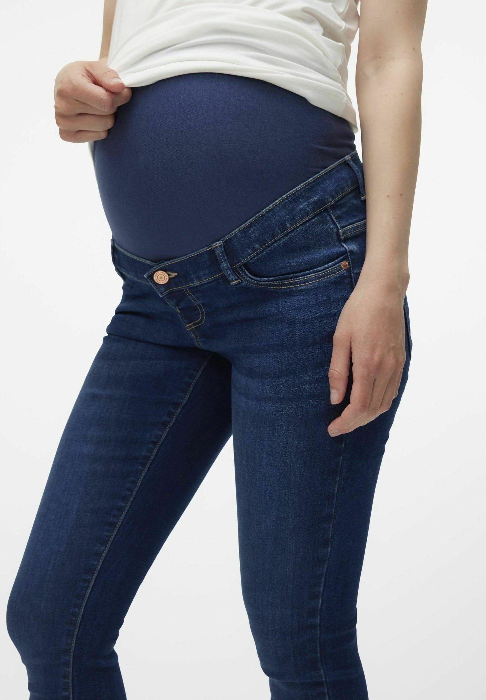 Těhotenské džíny Vero Moda Skinny Fit - tmavě modrý denim
