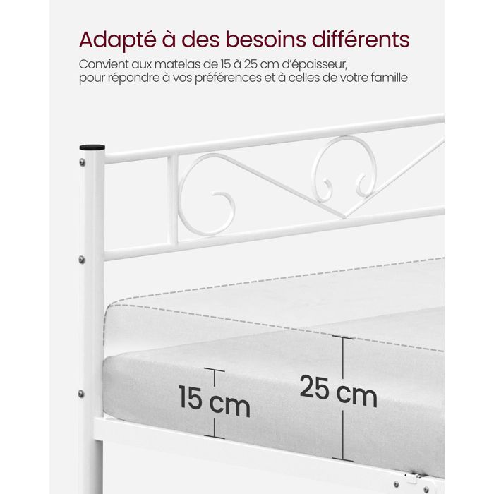 Estructura de cama VASAGLE de 140 x 190 cm con somier de láminas metálicas, cama doble, metal, fácil montaje, para habitación de invitados, blanca