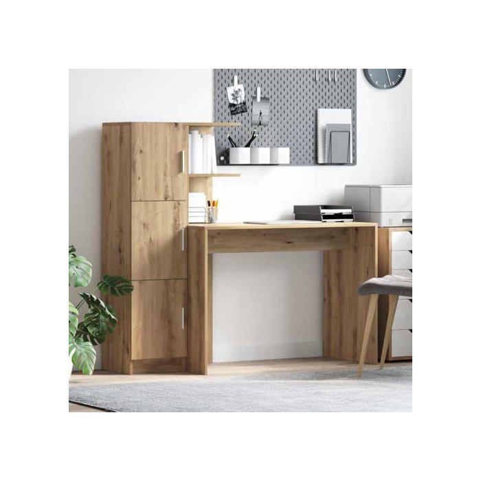 Bureau avec rangement - vidaXL - Chêne artisanal - Bois d'ingénierie - 102x50x124 cm - 6 étagères - 2 portes