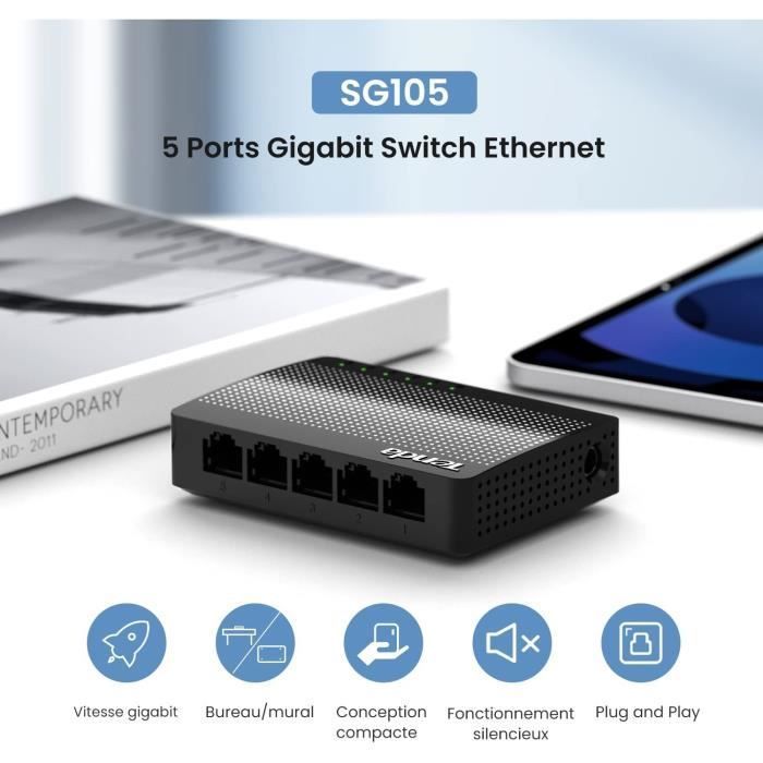 Switch Ethernet TENDA a 5 porte, switch Gigabit 10/100/1000 Mbps - Switch RJ45, estende la rete cablata, in plastica, SG105