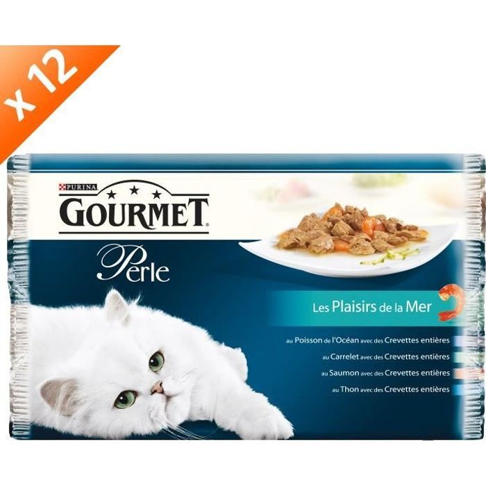 GOURMET PERLE Seafood Delights Multi-Variety - 4 x 85 g (x12) - For adult cats