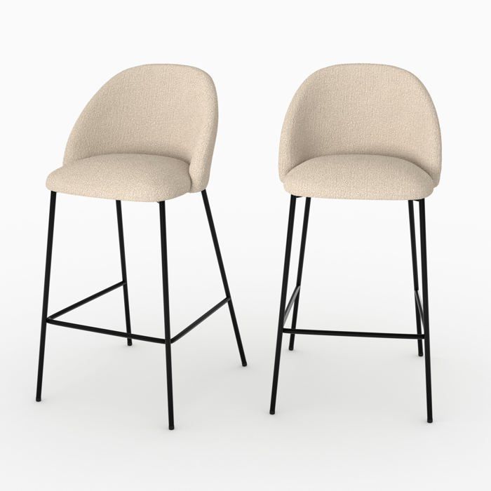 Juego de 2 sillas isla de cocina Karl de tela boucle beige, 66 cm - Rendez-Vous Déco