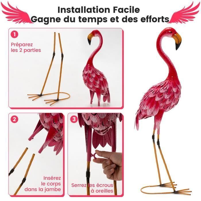 COSTWAY Flamingo-patsassarja 2 puutarhaan, vedenpitävä metallirunko, liukuväriset höyhenet, realistinen eläin
