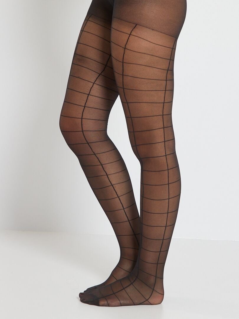 Meia-calça xadrez 'DIM' - Preta