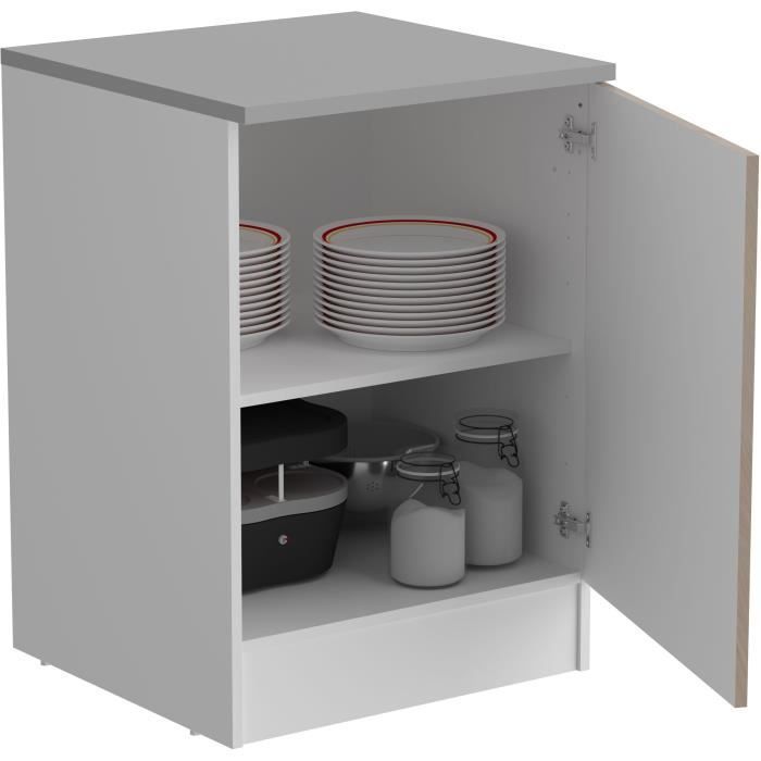 OSLO Meuble Bas 1 porte + plan - Décor Chêne Jackson - L 60 x P 60 x H 86 cm