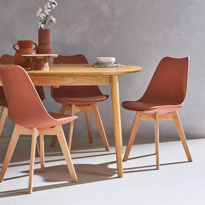 Lot de 6 chaises scandinaves. pieds bois de hêtre. chaises 1 place. terracotta