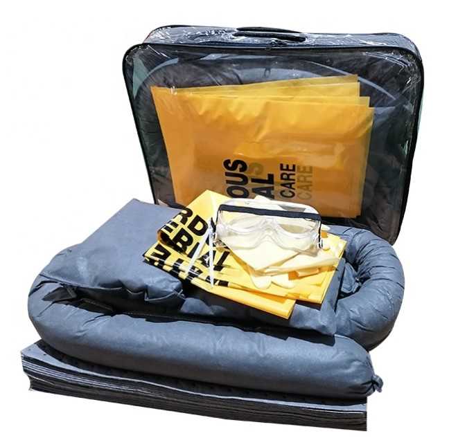 Kits para derrames de petróleo y materiales peligrosos en bolsa de nailon con ruedas de 25 L, 50 L, 90 L, 120 L y 240 L.