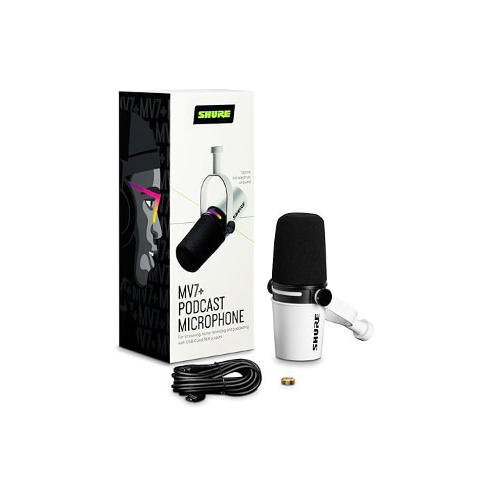 USB-Mikrofon – SHURE – MV7+-W – Dynamisch – Duale Konnektivität – LED-Touchscreen