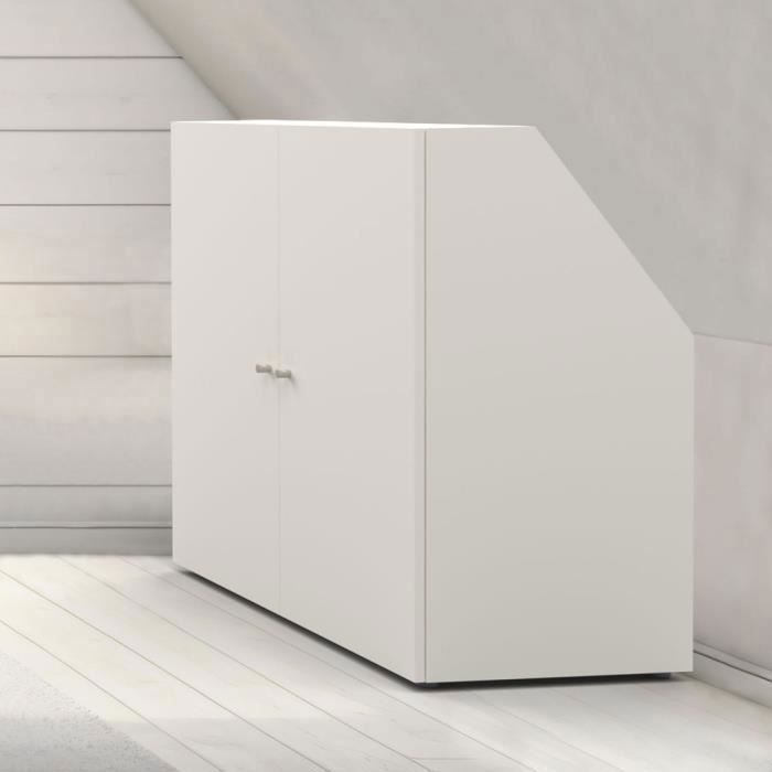 Storage unit under a sloping ceiling with 2 doors, white - H. 100 x W. 51.8 x D. 100 cm