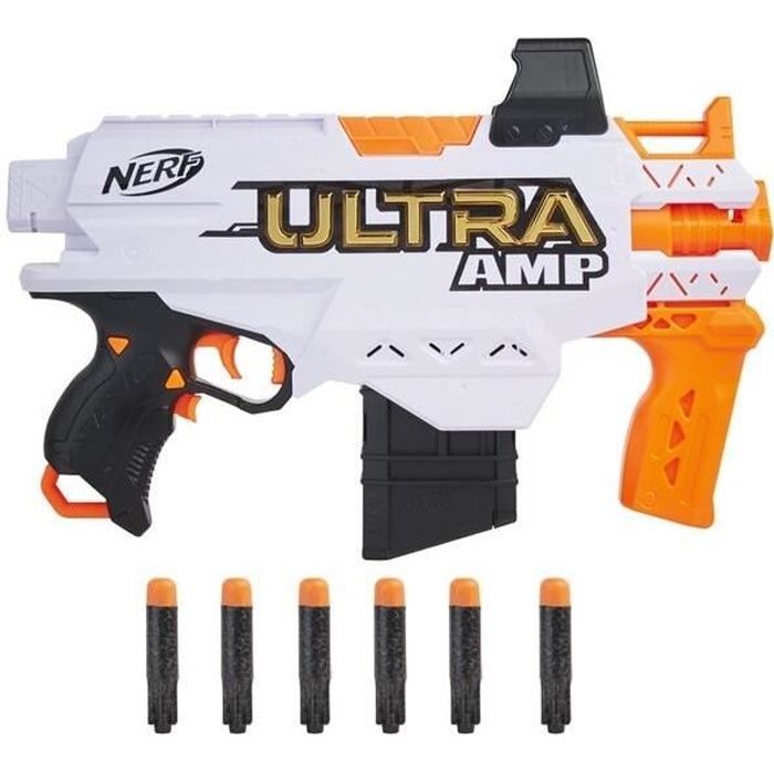 NERF Ultra Amp gemotoriseerde blaster met 6-darts magazijn en 6 darts. Alleen compatibel met NERF Ultra darts.