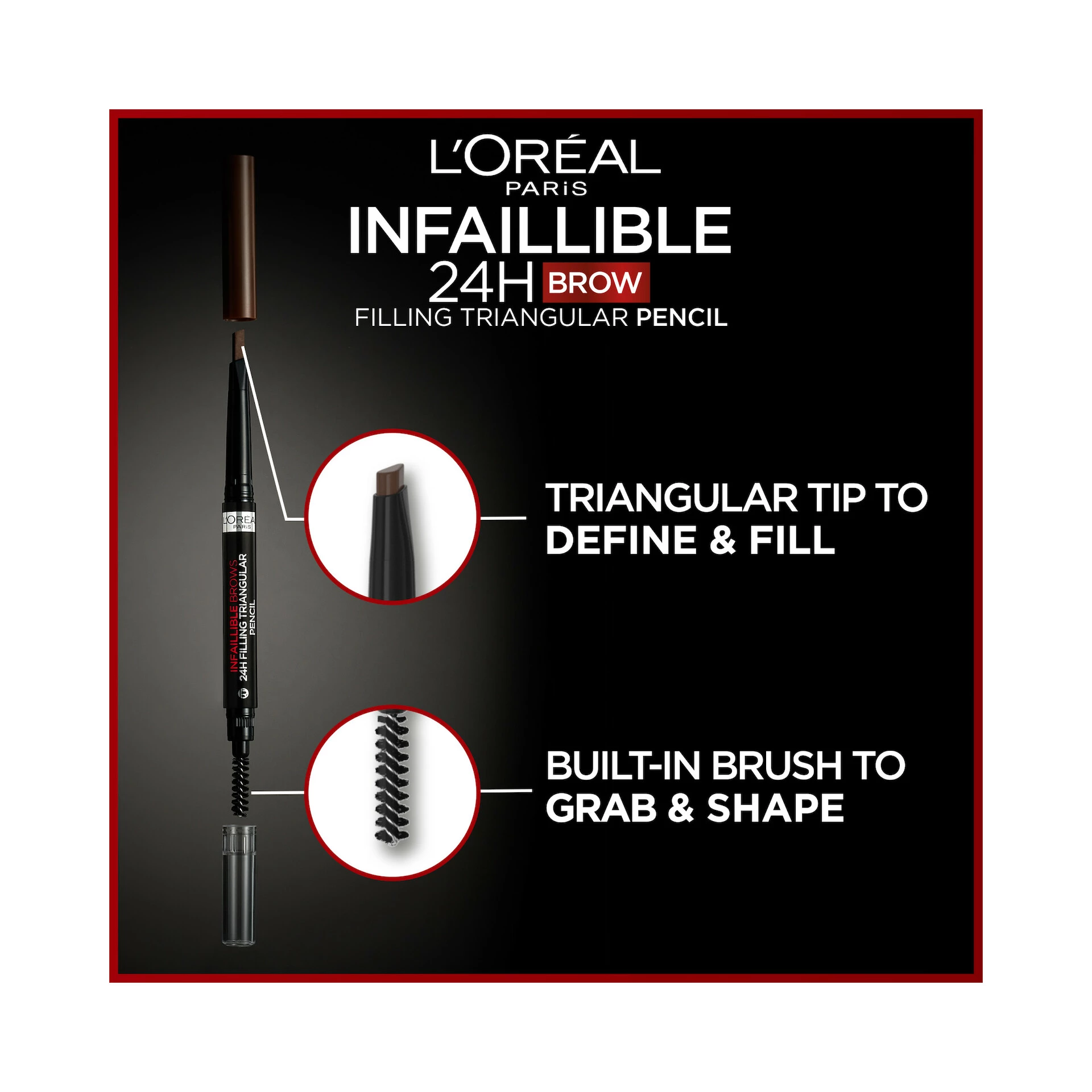 Creion de sprâncene triunghiular Infallible Brows 24H Filling 5.0 Brunet deschis - L'Oréal Paris