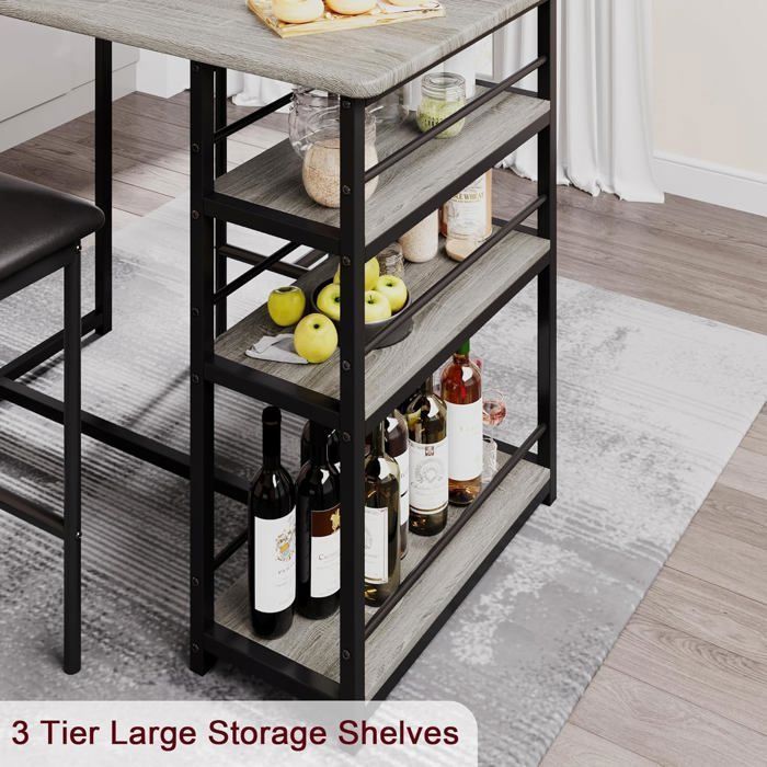 TABLE A MANGER AVEC CHAISES - Ensemble table de bar avec 2 tabourets 91x50x91cm - pour salle à manger, cuisine - Gris