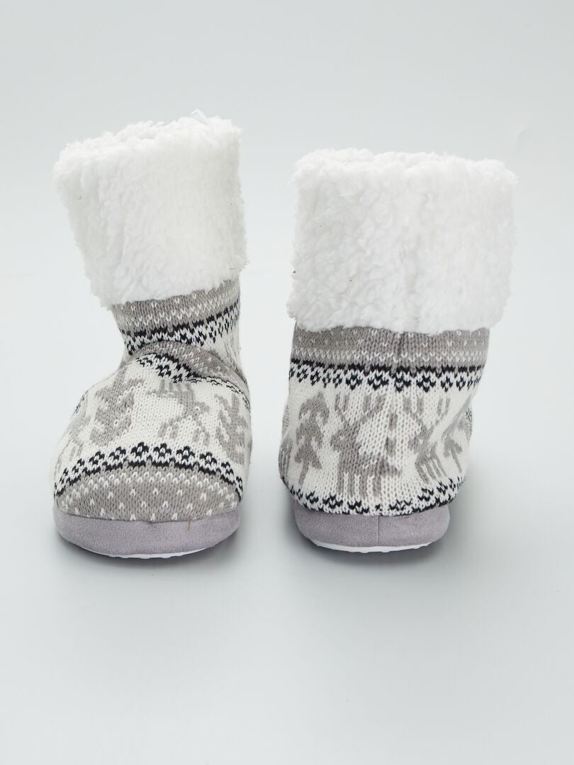 Pantufas acolchoadas com estampa jacquard - cinza