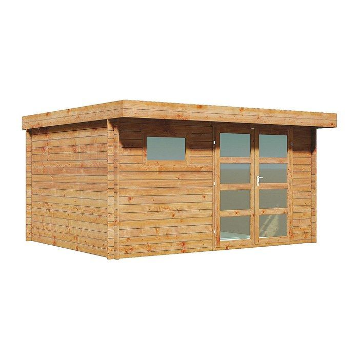 Casetta da giardino in legno trattato a pressione con tetto piano - 13 m² - spessore 28 mm - CORALIO